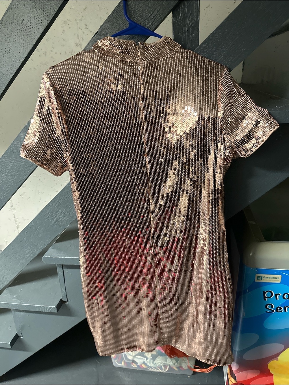 Sequin Short Sleeve Mock Neck Top - Rose Gold
